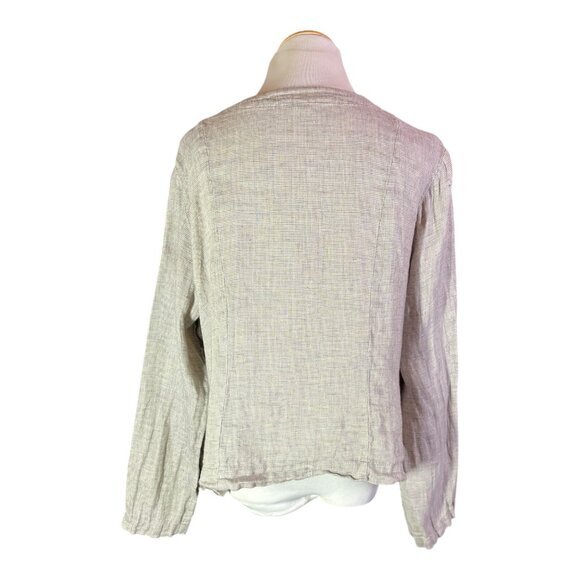 FLAX Size M Grey Button-Front Jacket Linen Pockets V-Neck - Picture 10 of 13